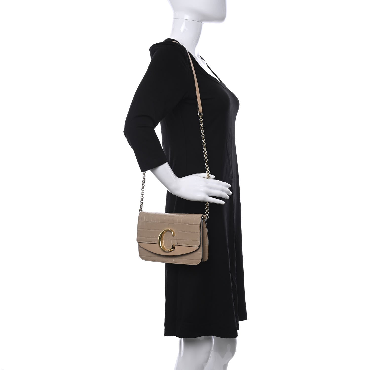 Chloe Calfskin Crocodile Embossed C Shoulder Bag Nut 2 of 11