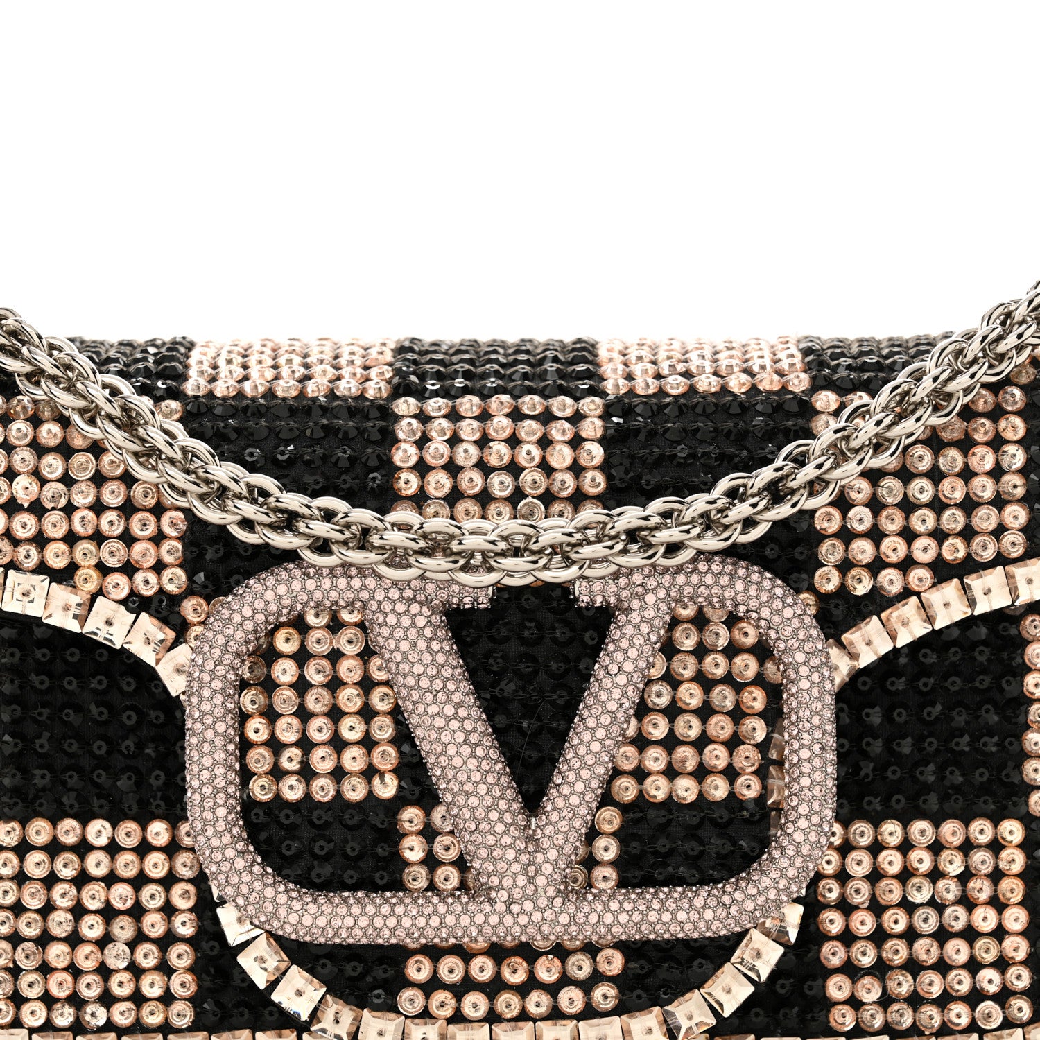Valentino Garavani Crystal Chess Embroidered Vlogo Small Loco Shoulder Bag Black Rose Water Lilac 7 of 11