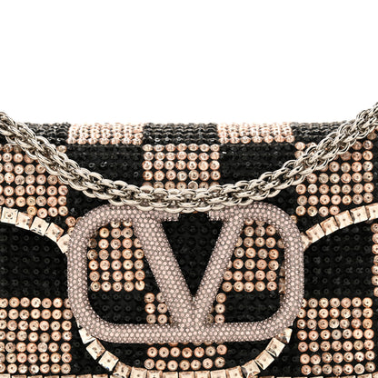 Valentino Garavani Crystal Chess Embroidered Vlogo Small Loco Shoulder Bag Black Rose Water Lilac 7 of 11
