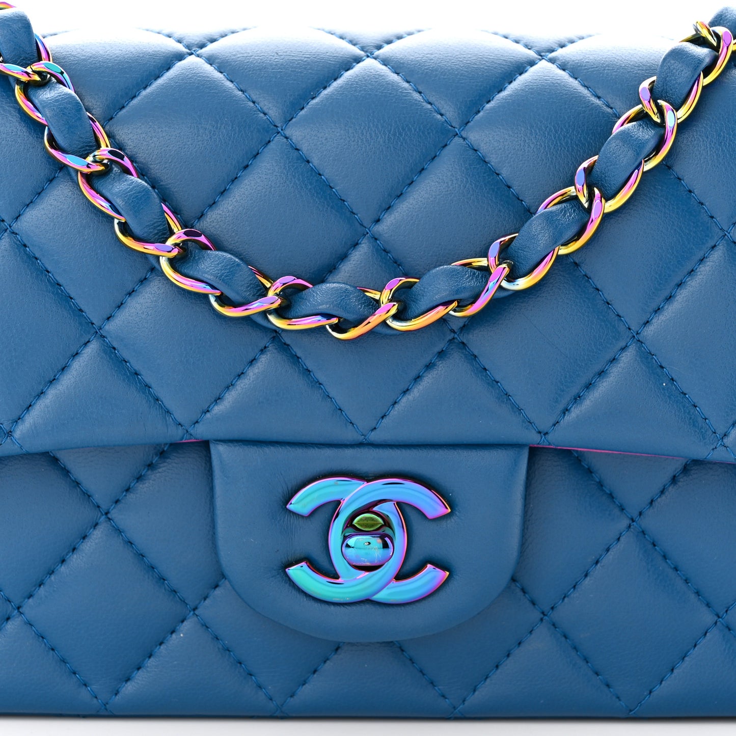 Lambskin Quilted Mini Rectangular Flap Blue Purple