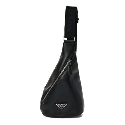 Prada Vitello Daino Logo Embossed Cross Sling Backpack Black 1 of 8