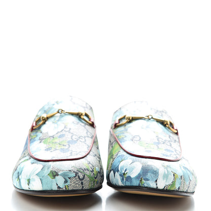 Gucci GG Supreme Monogram Blooms Womens Princetown Slippers 39 Beige Blue Navy Hibiscus Red 2 of 9