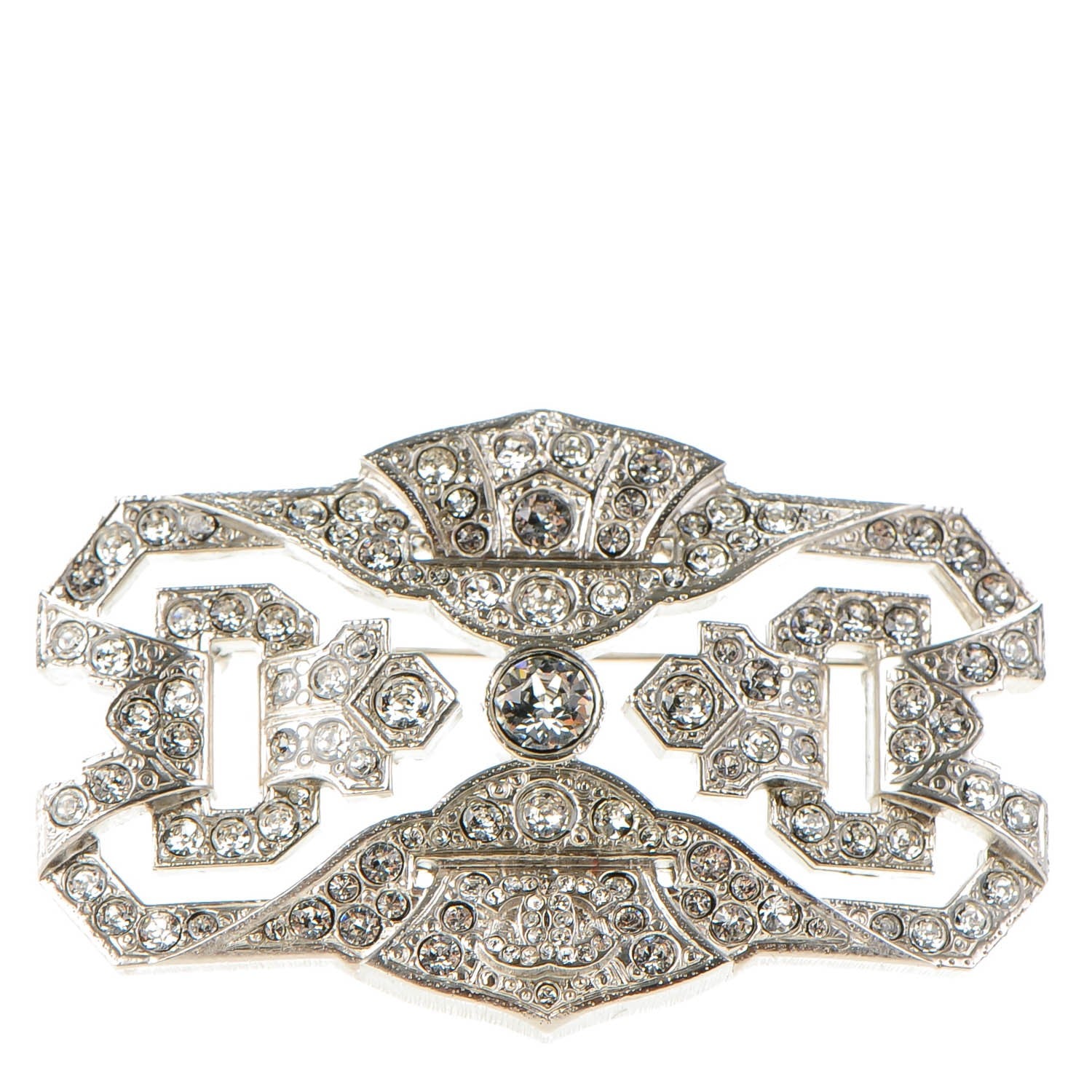 Chanel Crystal CC Brooch Silver 1 of 5