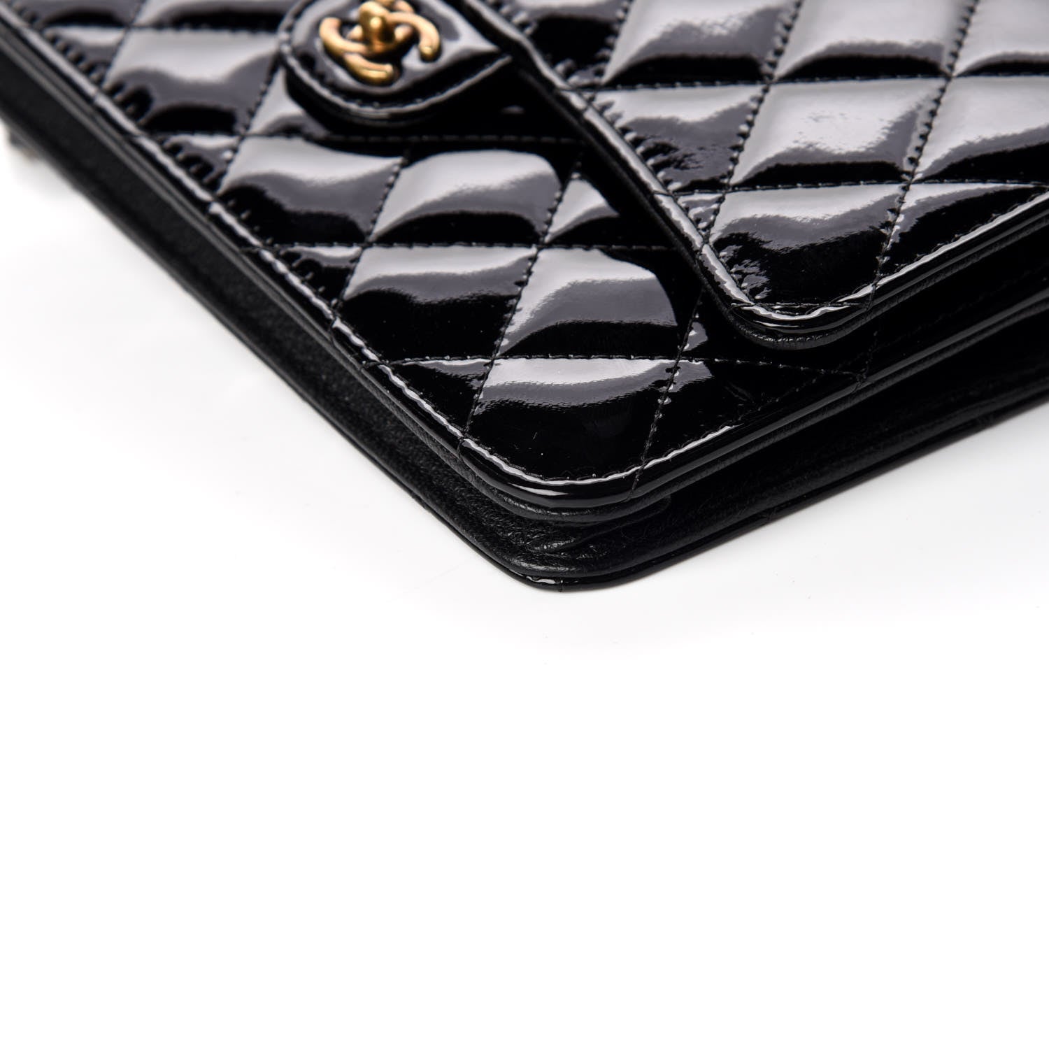 Chanel Patent Goatskin Quilted CC Eyelet Wallet On Chain WOC Black 6 of 10