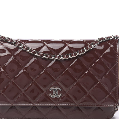 Chanel Patent Quilted Wallet On Chain WOC Dark Red 10 of 13