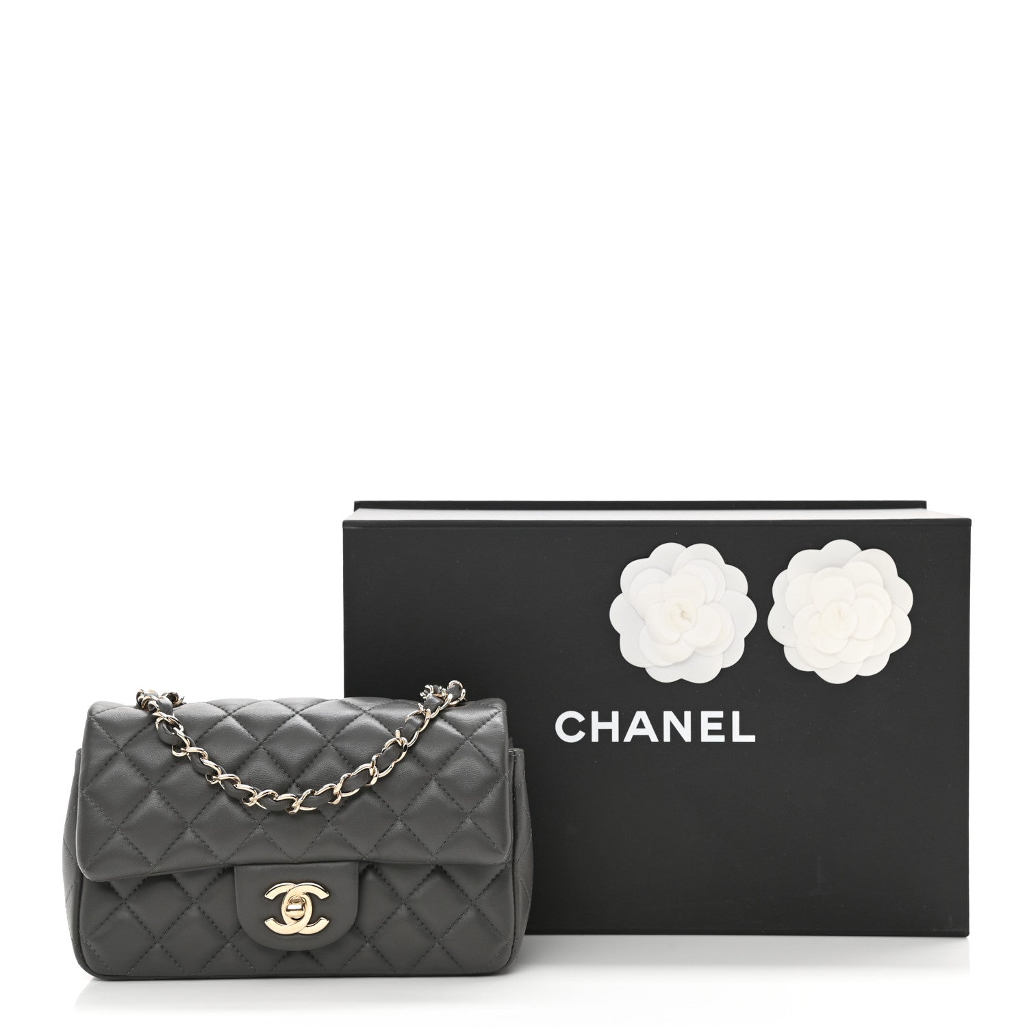 Chanel Lambskin Quilted Mini Rectangular Flap Dark Grey 9 of 9