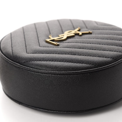 Saint Laurent Grain De Poudre Matelasse Chevron Quilted Round Vinyle Camera Bag Black 7 of 10