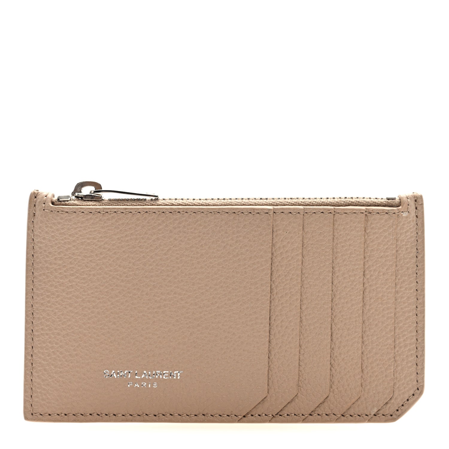Saint Laurent Grained Calfskin 5 Fragments Zip Pouch Card Holder Nude Powder 1 of 6