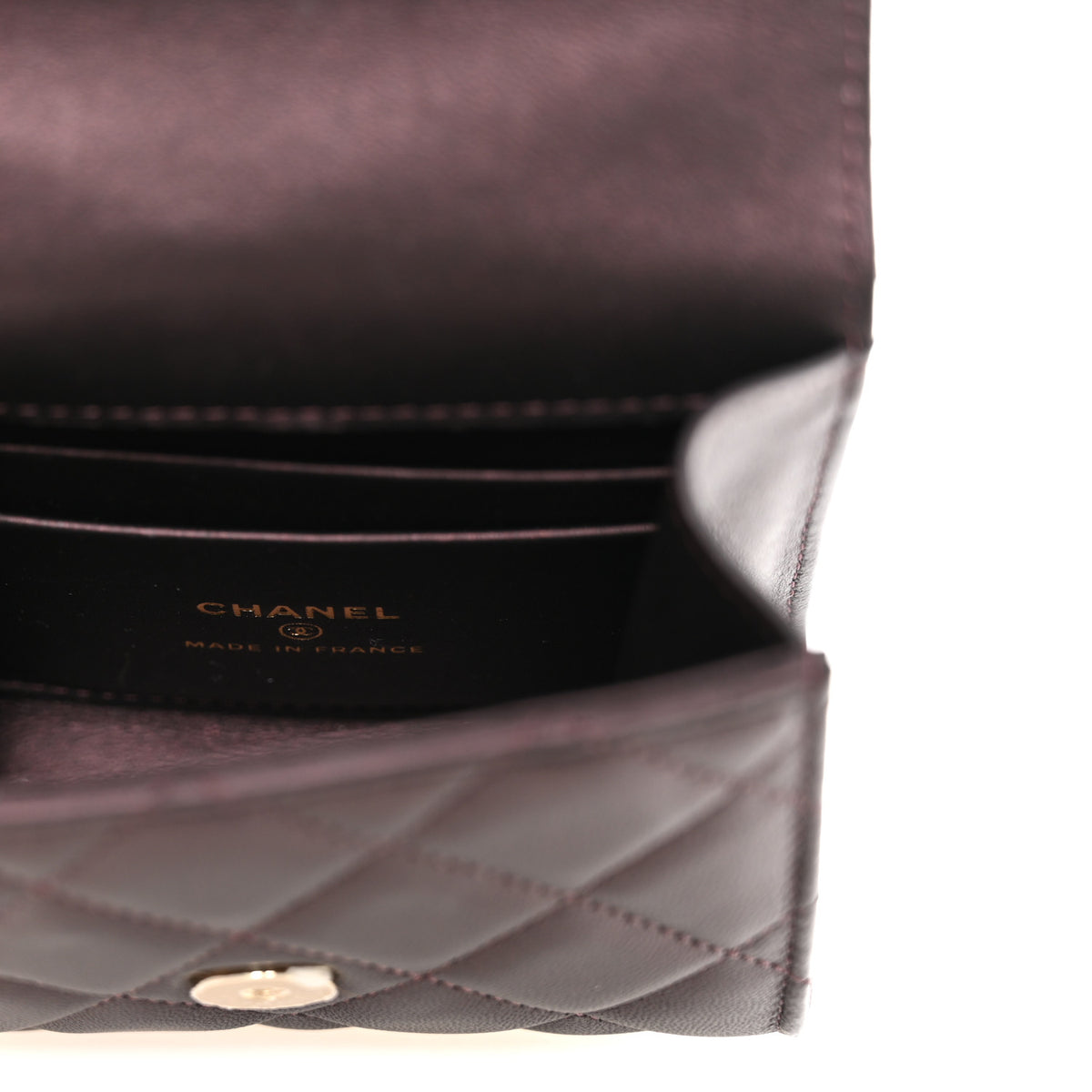 Iridescent Lambskin Quilted Top Handle Clutch With Chain Burgundy