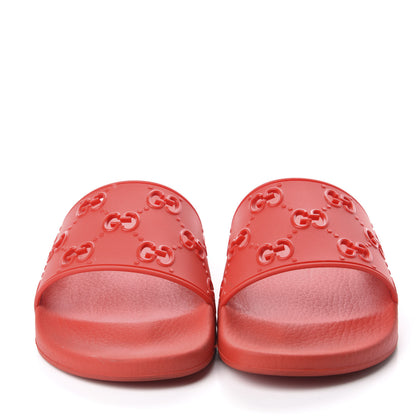 Gucci Rubber GG Monogram Mens Slide Sandals 9 Hibiscus Red 2 of 9