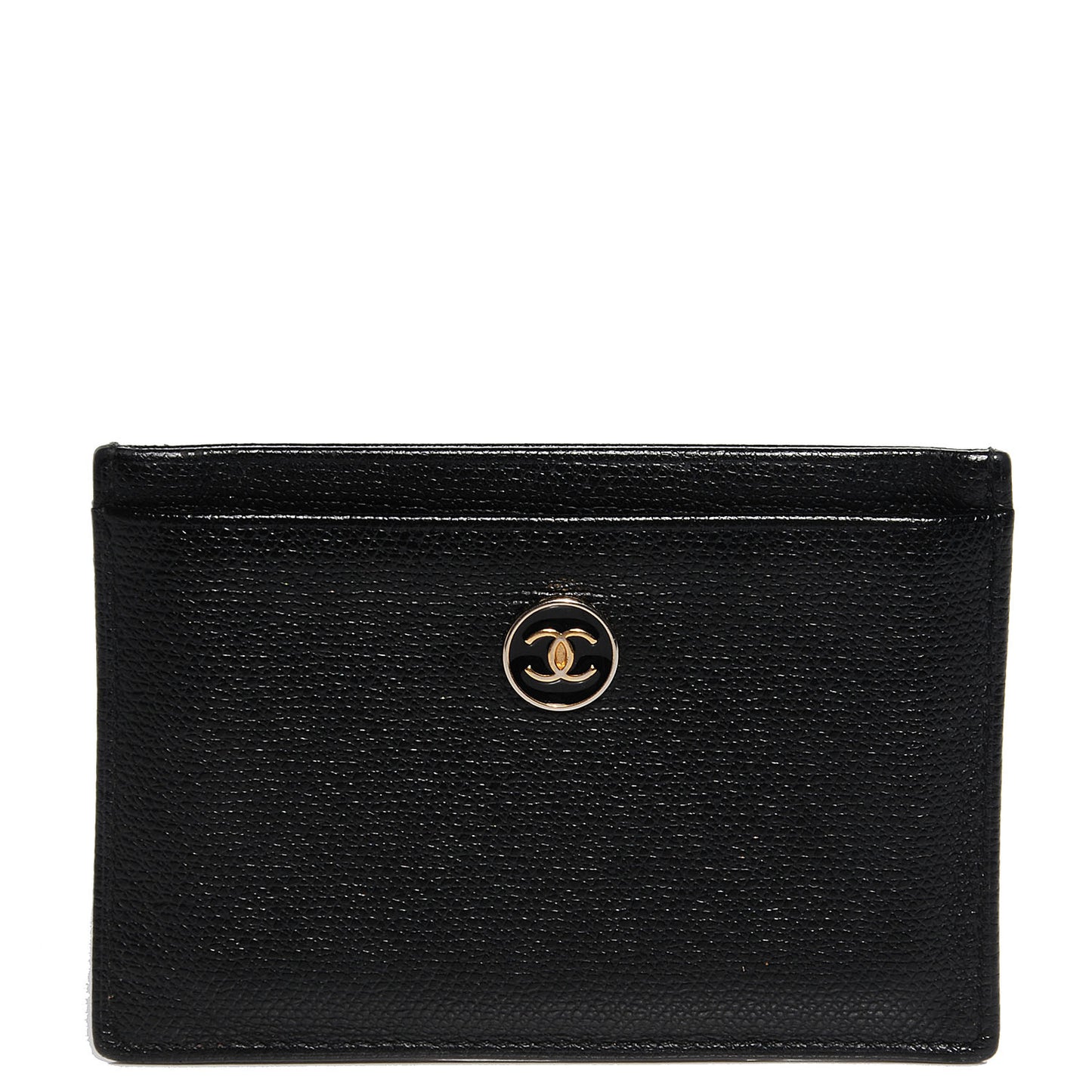 Calfskin CC Button Card Holder Case Black