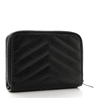 Saint Laurent Grain De Poudre Matelasse Chevron Monogram Monochrome Compact Zip Around Wallet Black 3 of 8