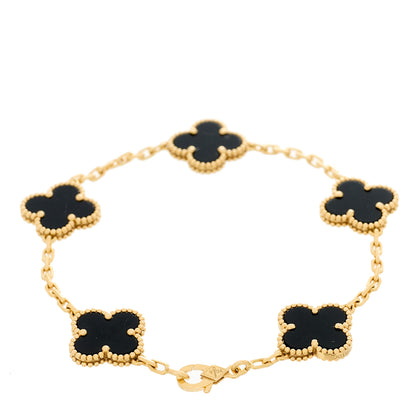 Van Cleef & Arpels 18K Yellow Gold Black Onyx 5 Motifs Vintage Alhambra Bracelet 2 of 6
