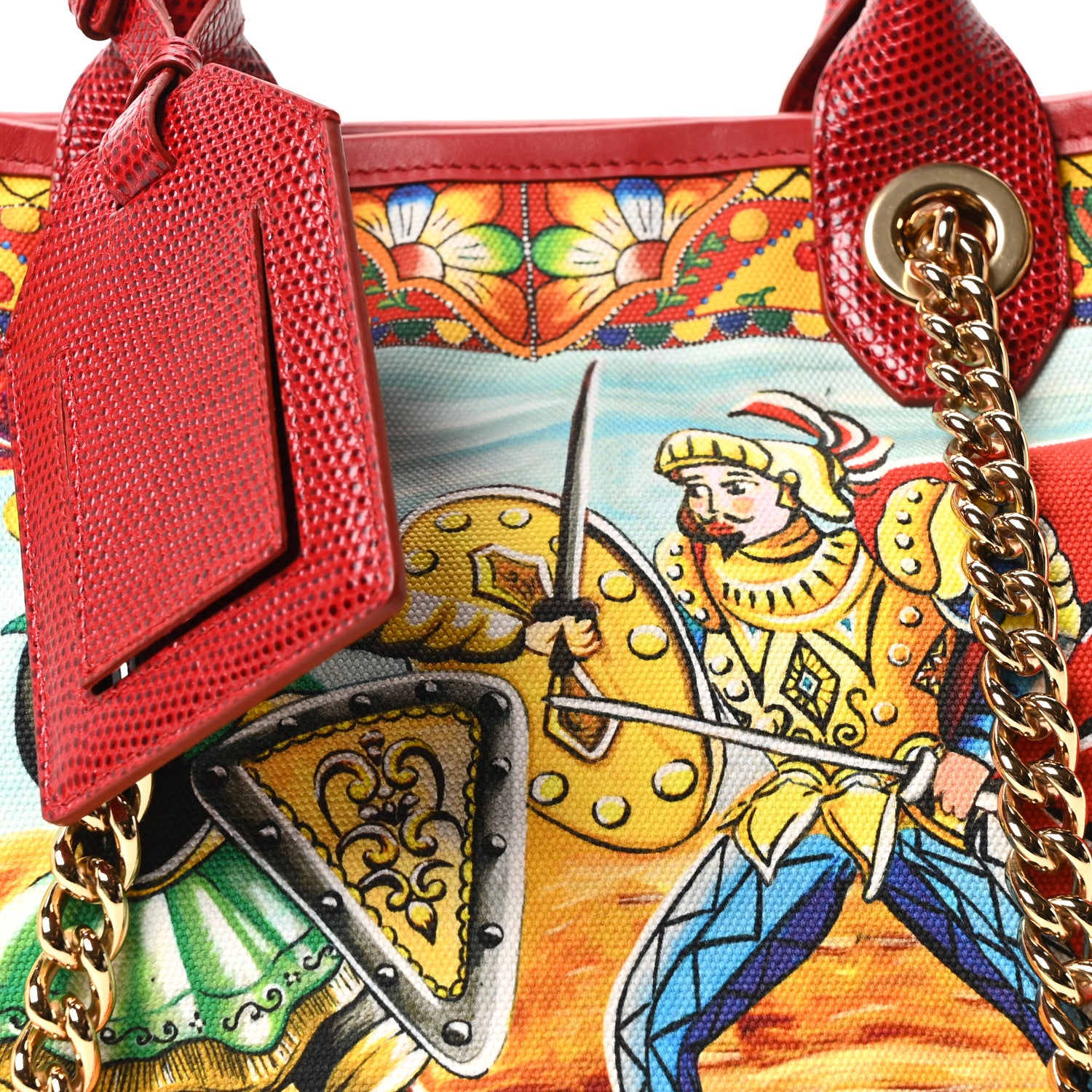 Dolce & Gabbana Canvas Snakeskin Carretto Print Capri Tote Red Multicolor 7 of 9