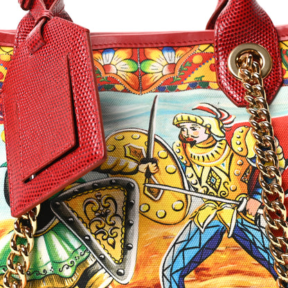 Dolce & Gabbana Canvas Snakeskin Carretto Print Capri Tote Red Multicolor 7 of 9