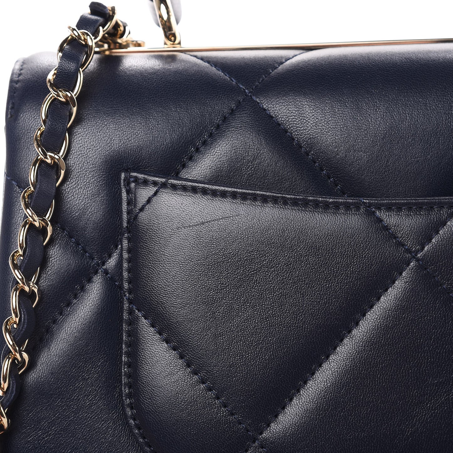 Lambskin Quilted Small Trendy CC Flap Dual Handle Bag Navy