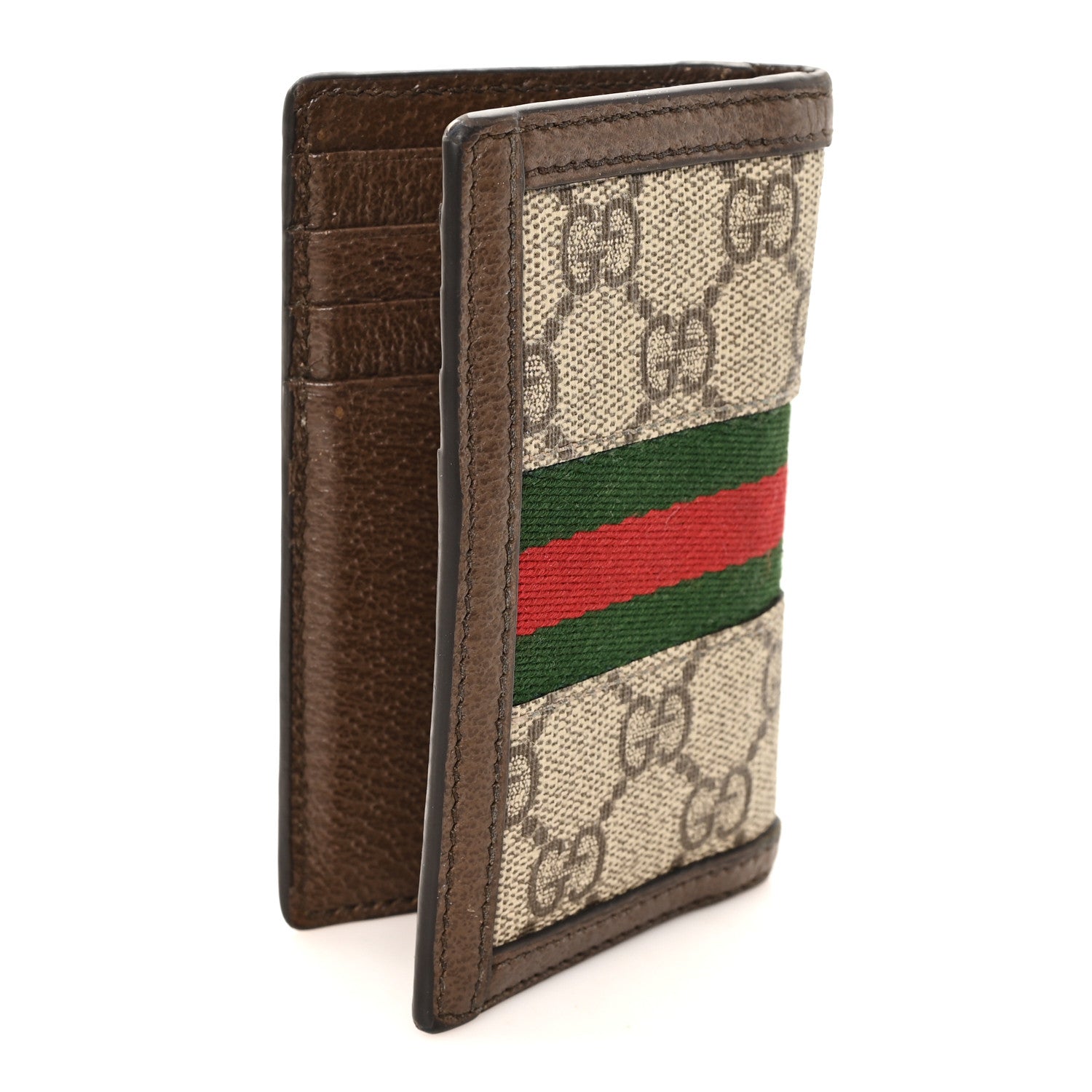 Gucci GG Supreme Monogram Web Ophidia Card Case Beige Ebony Electric Green 3 of 7