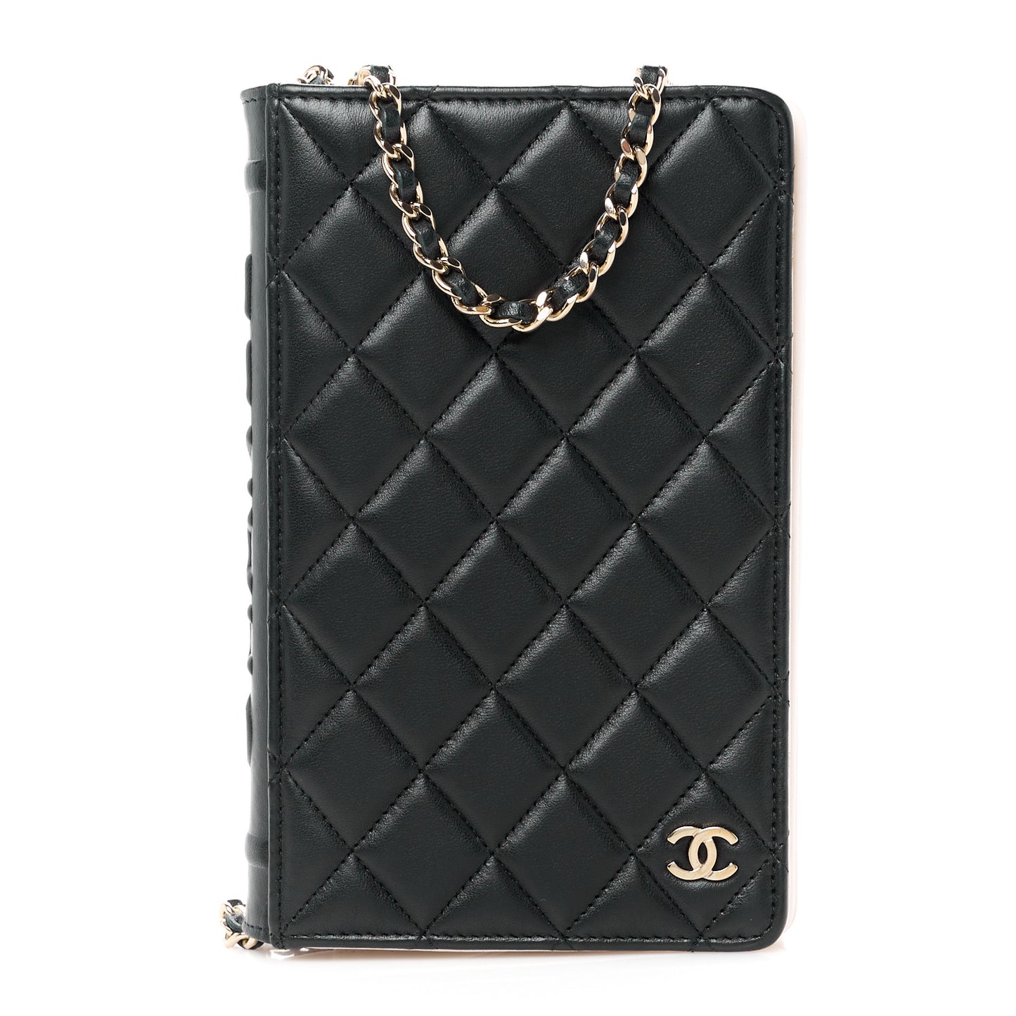 Lambskin Quilted Book Wallet On Chain WOC Black