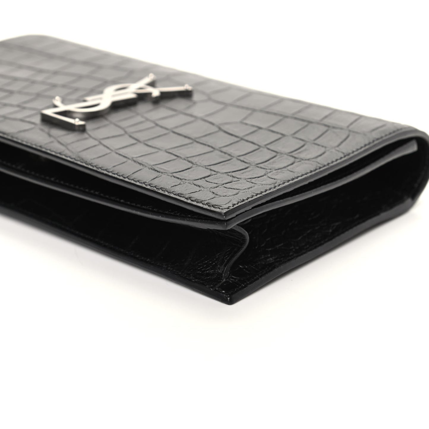 Calfskin Crocodile Embossed Classic Kate Monogram Clutch Black