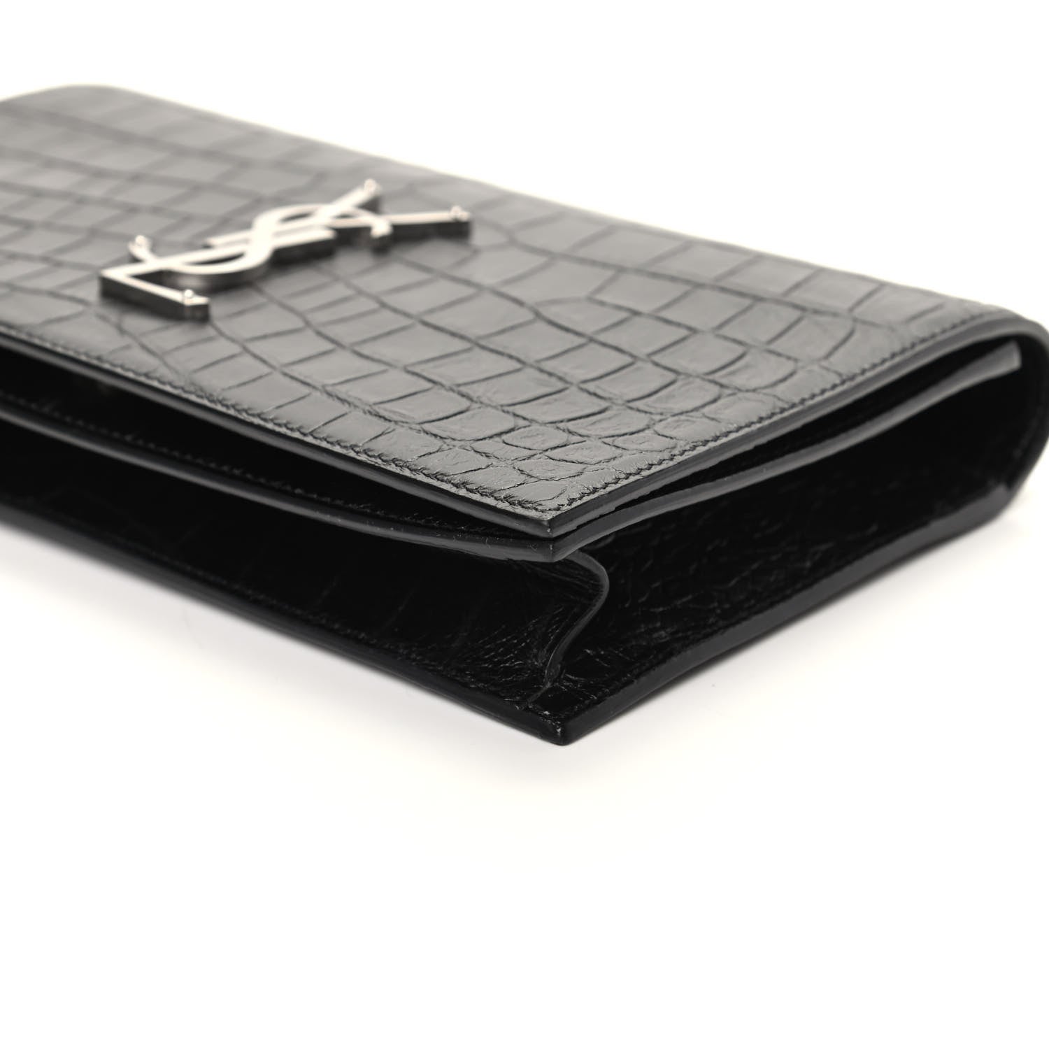 Saint Laurent Calfskin Crocodile Embossed Classic Kate Monogram Clutch Black 8 of 8
