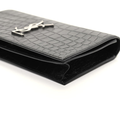 Saint Laurent Calfskin Crocodile Embossed Classic Kate Monogram Clutch Black 8 of 8