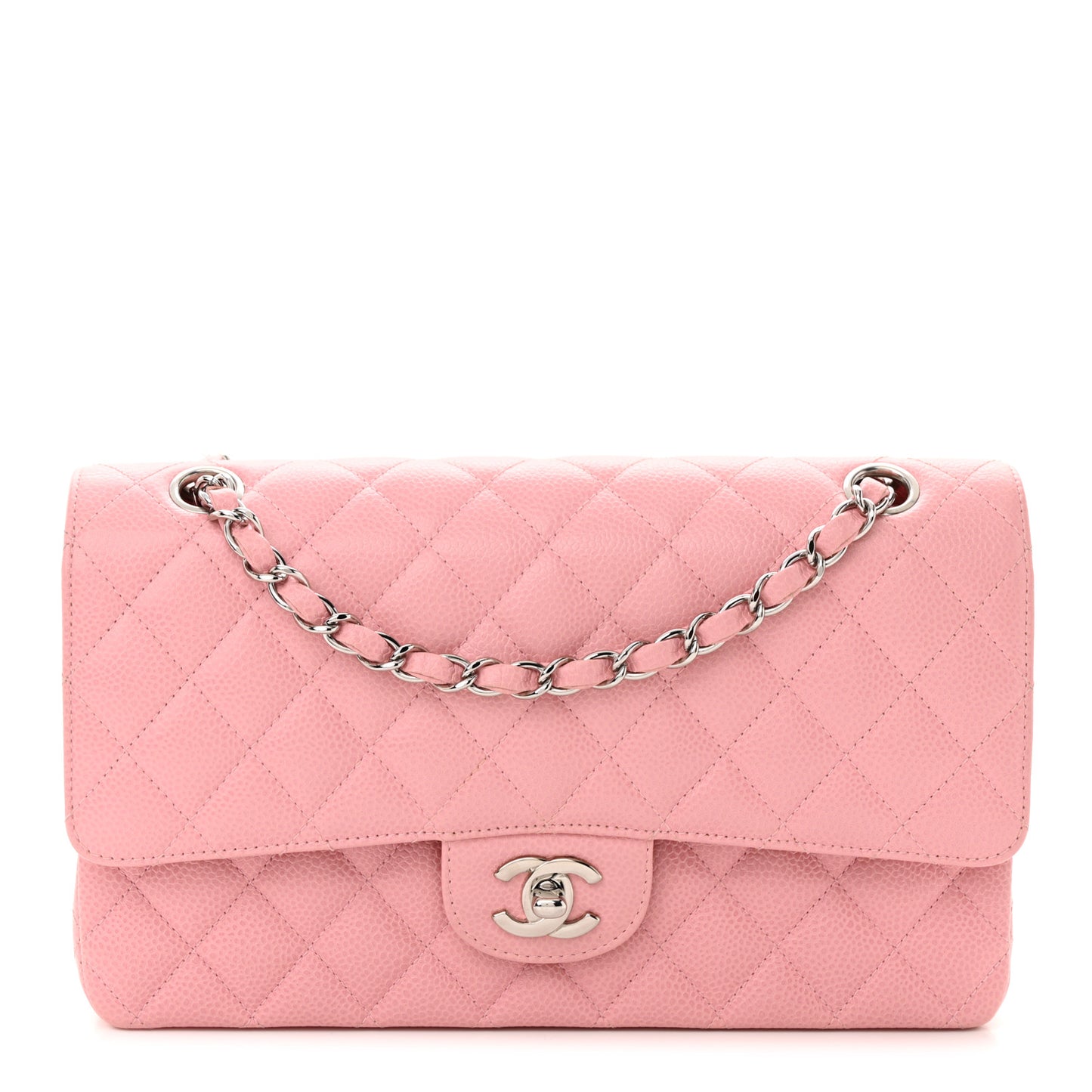 Caviar Quilted Medium Double Flap Pink