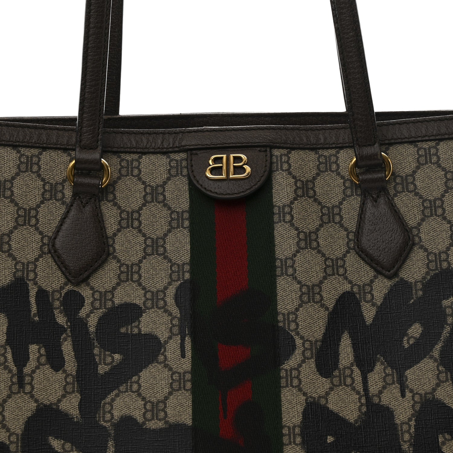Gucci X BALENCIAGA BB Supreme Monogram Web Graffiti Medium Ophidia Shopping Tote Beige New Acero 8 of 10
