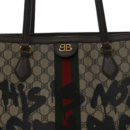 Gucci X BALENCIAGA BB Supreme Monogram Web Graffiti Medium Ophidia Shopping Tote Beige New Acero 8 of 10