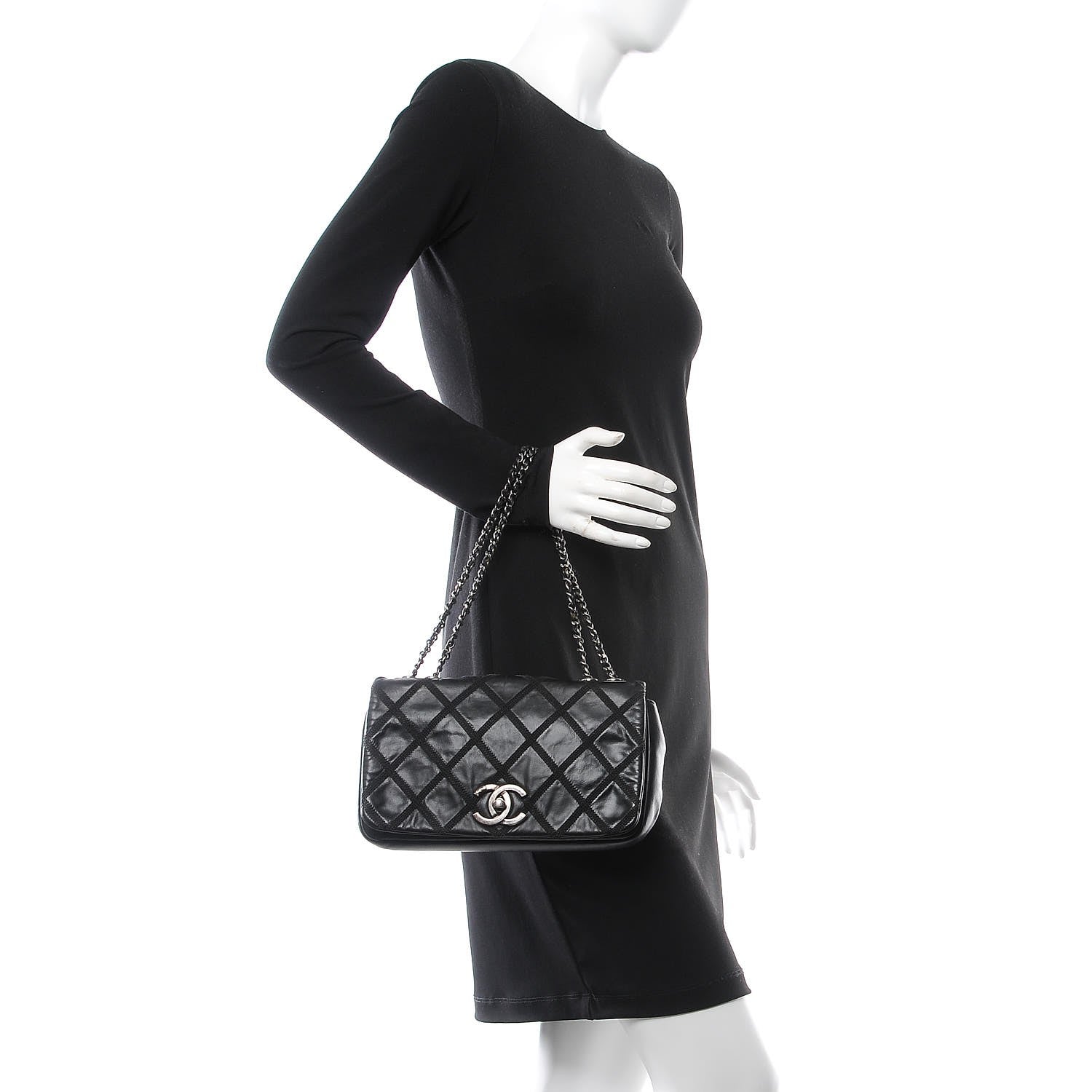 Chanel Calfskin Diamond Embroidered Medium Flap Black 2 of 12