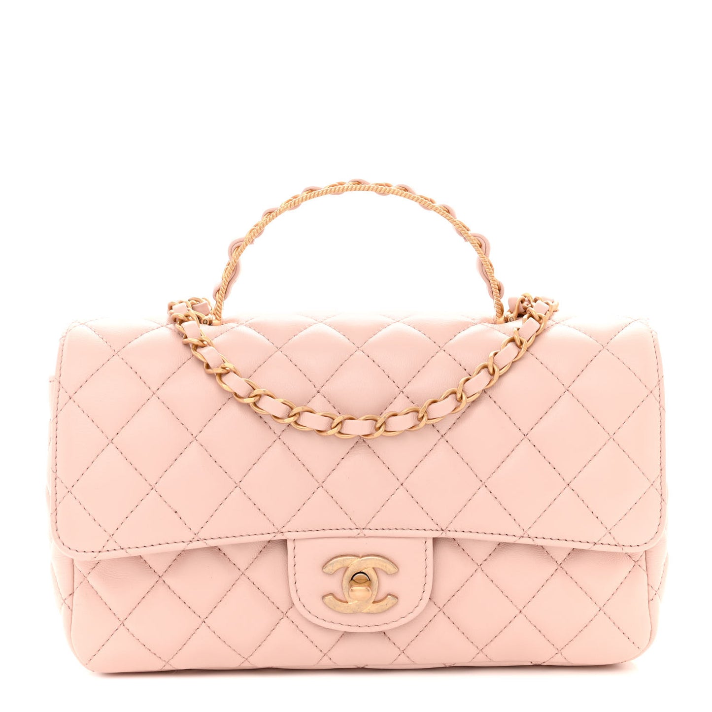 Lambskin Quilted Mini Top Handle Flap Pink