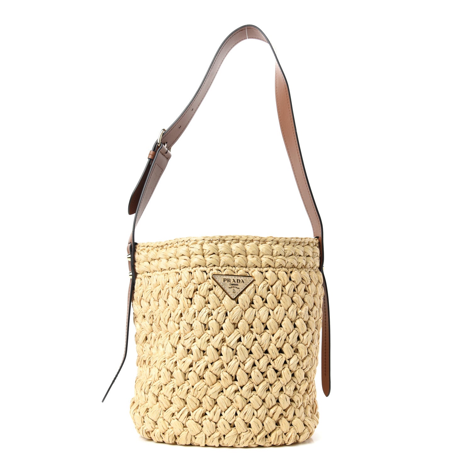 Prada Raffia City Calf Bucket Bag Naturale Cognac 1 of 9
