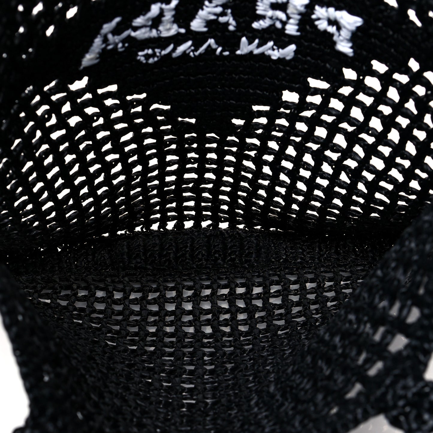 Yarn Raffia Effect Crochet Logo Embroidered Tote Bag Black