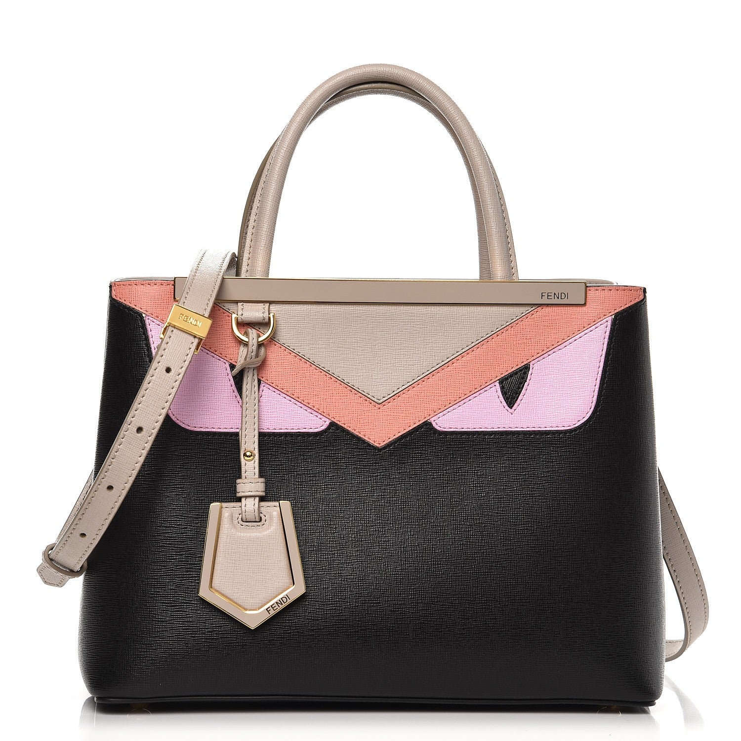 Fendi Vitello Elite Monster Petite 2Jours Tote Multicolor Black Grigio Polvere Multicolor 1 of 8