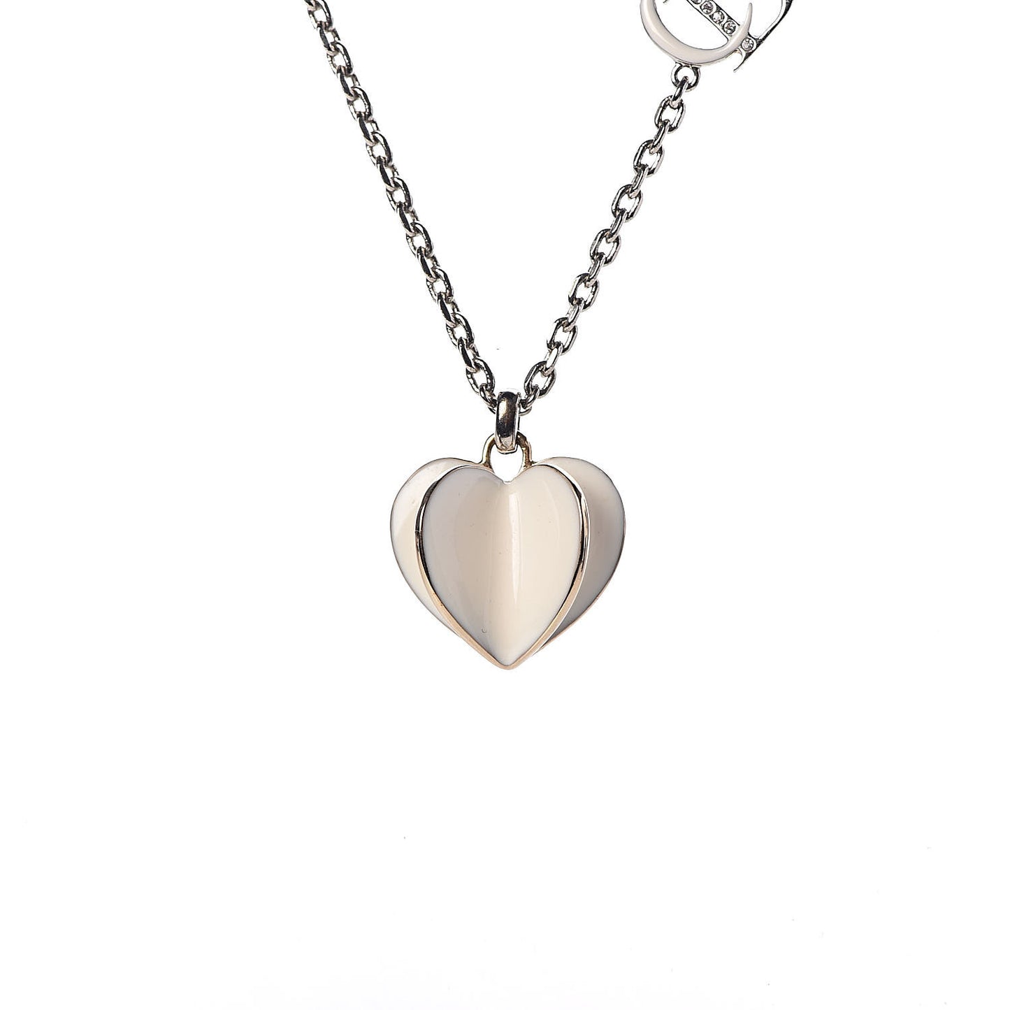 Enamel Crystal Heart CD Necklace Silver