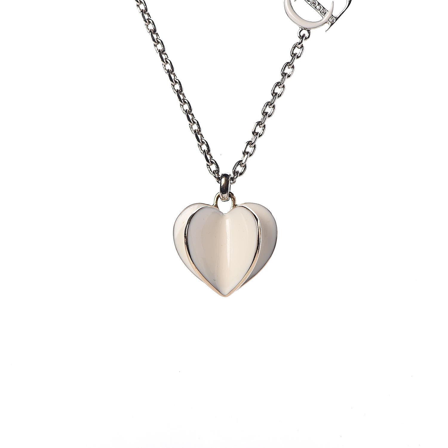 Christian Dior Enamel Crystal Heart CD Necklace Silver 4 of 7