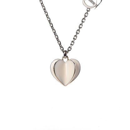 Christian Dior Enamel Crystal Heart CD Necklace Silver 4 of 7
