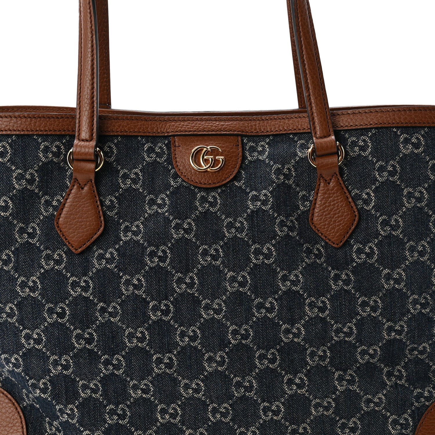Gucci New Denim GG Monogram Medium Ophidia Shopping Tote Blue Tea Cuir 8 of 10
