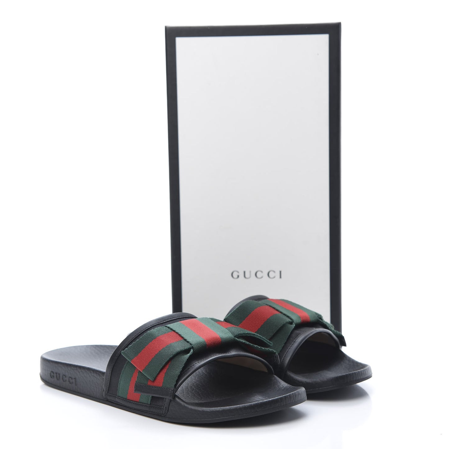 Satin Web Bow Slide Sandals 40 Black