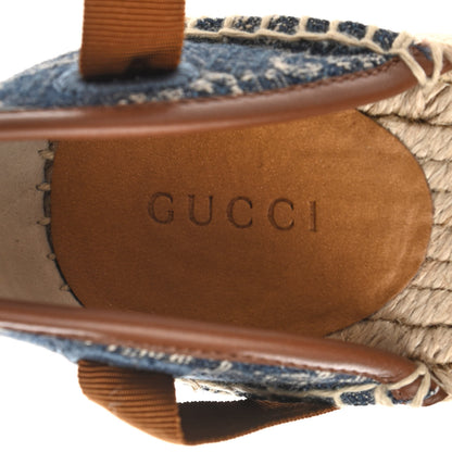 Gucci New Denim GG Monogram Ankle Wrap Espadrille Wedge Sandals 38 Blue Tea Cuir Epilog 7 of 10