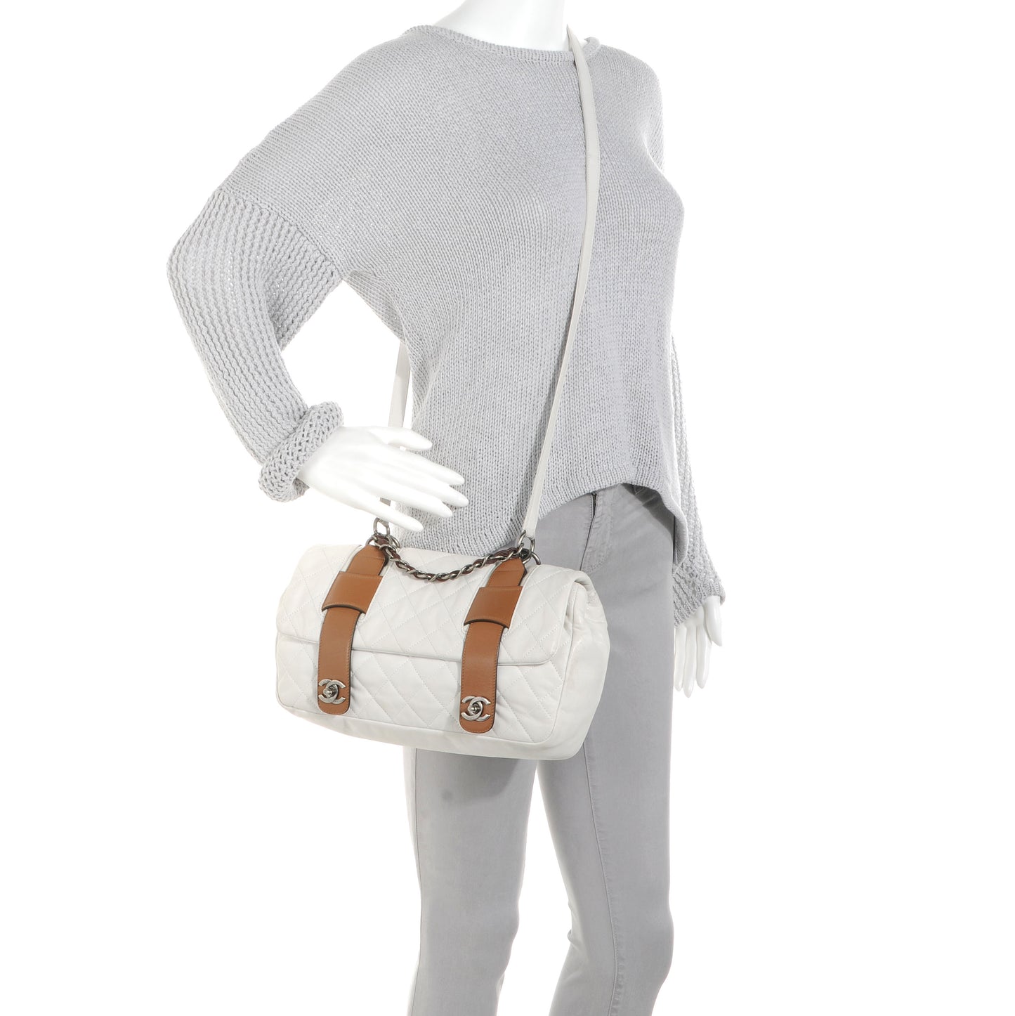 Iridescent Calfskin In The Mix Messenger Bag White