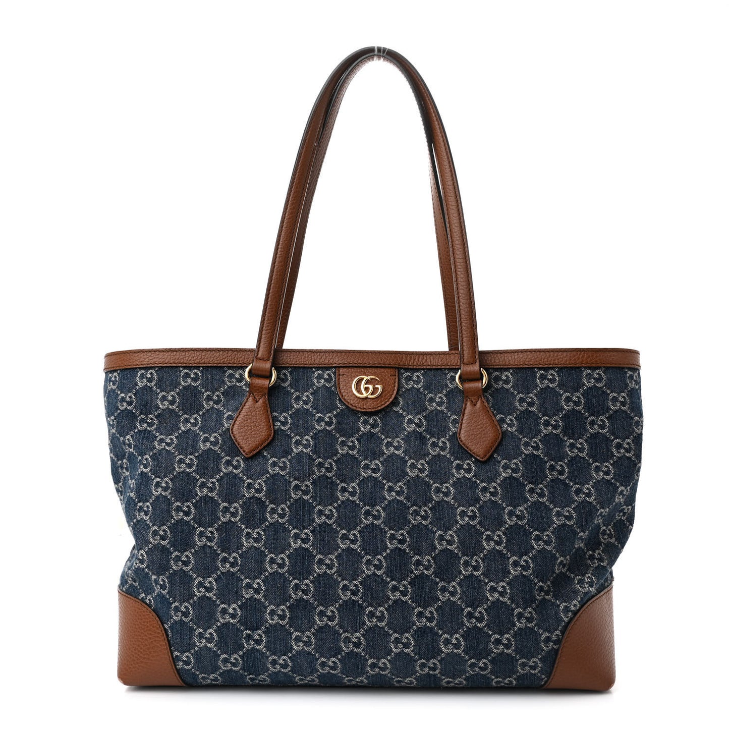 New Denim GG Monogram Medium Ophidia Shopping Tote Blue Tea Cuir