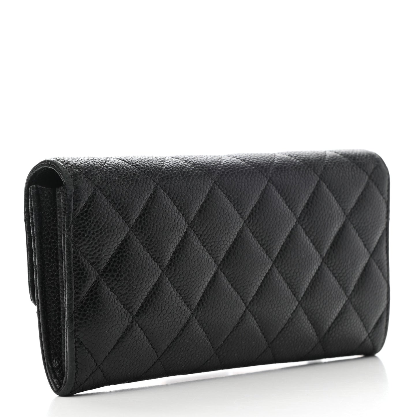 Caviar Quilted Large Gusset Flap Wallet Black