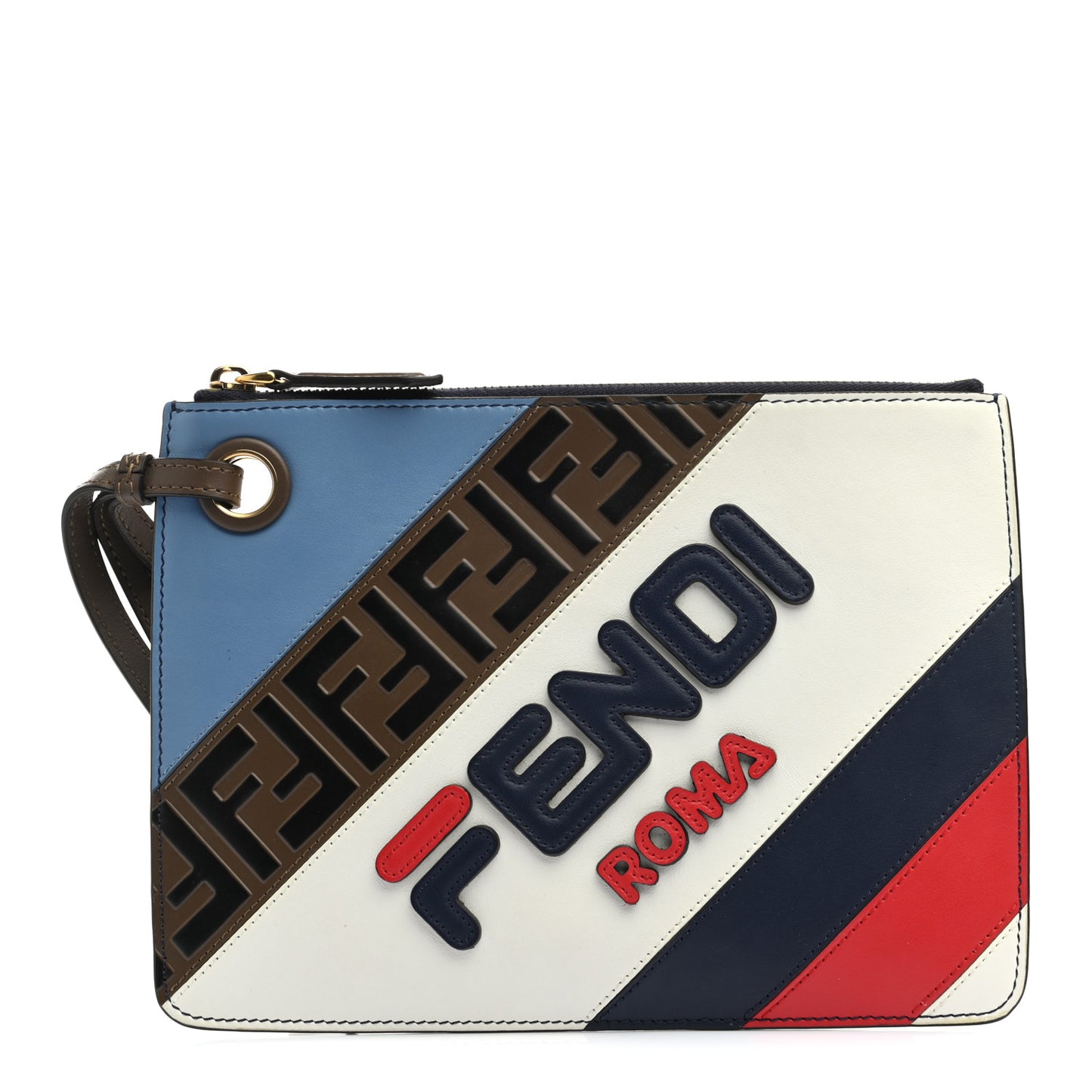 X FILA Vitello Century Mania Bi-Color FF 1974 Embossed Small Flat Clutch Nebula Blueberry Multicolor