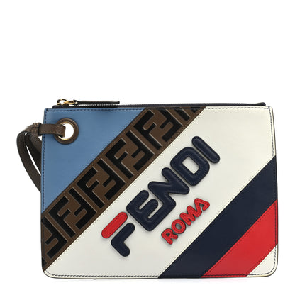 Fendi X FILA Vitello Century Mania Bi-Color FF 1974 Embossed Small Flat Clutch Nebula Blueberry Multicolor 1 of 8