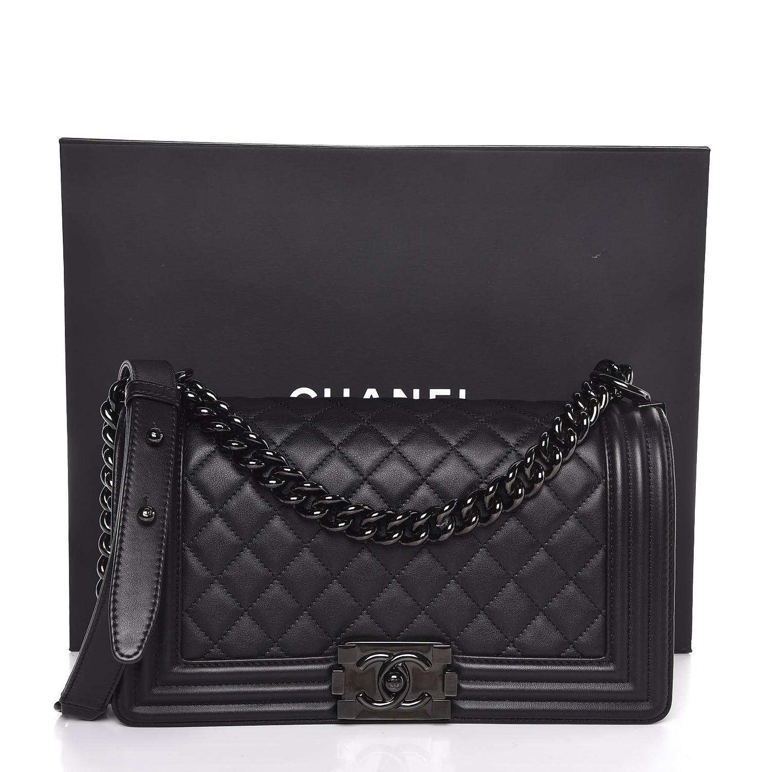 Chanel Calfskin Quilted Medium Boy Flap So Black 8 of 8