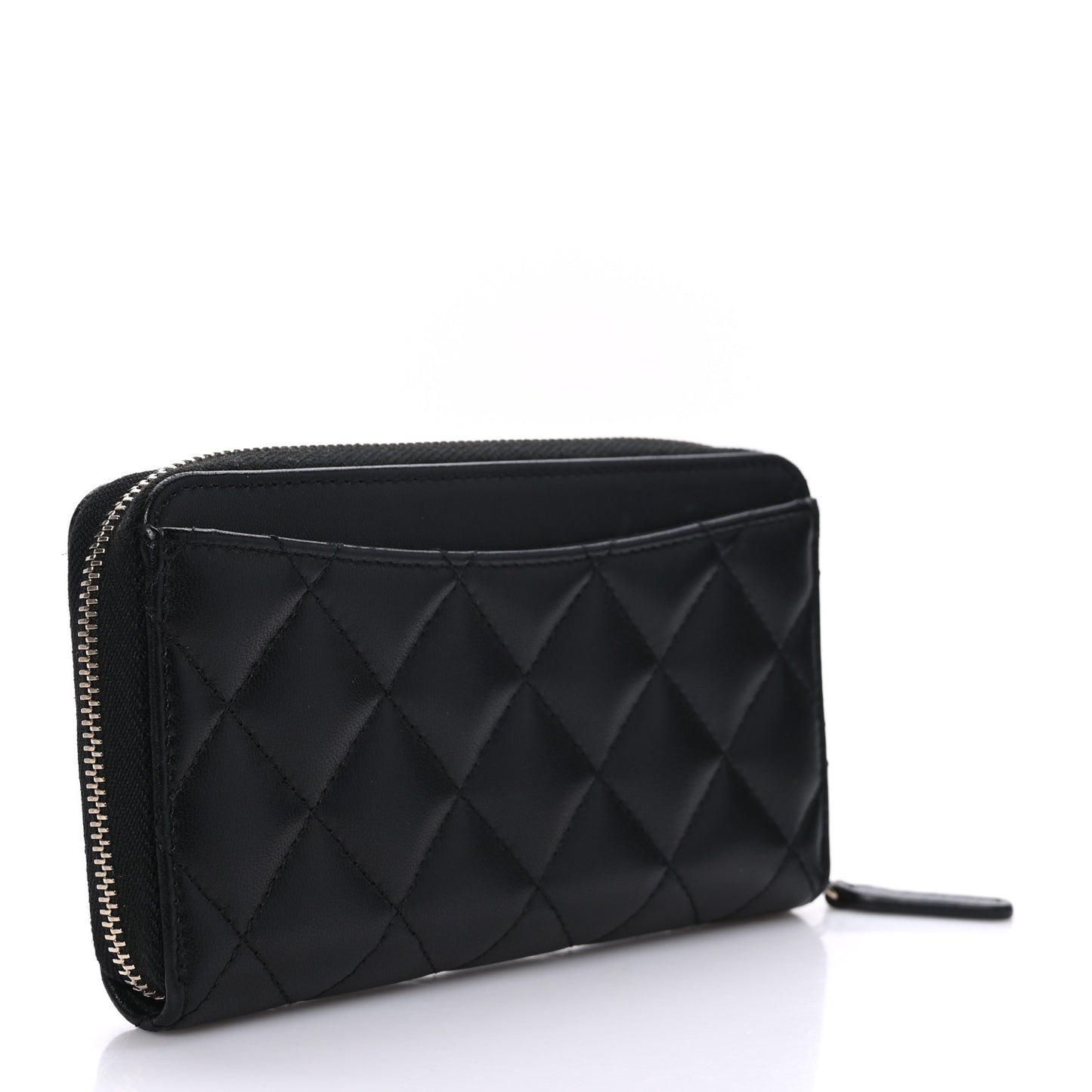 Lambskin Quilted Medium Zip Around Wallet Black
