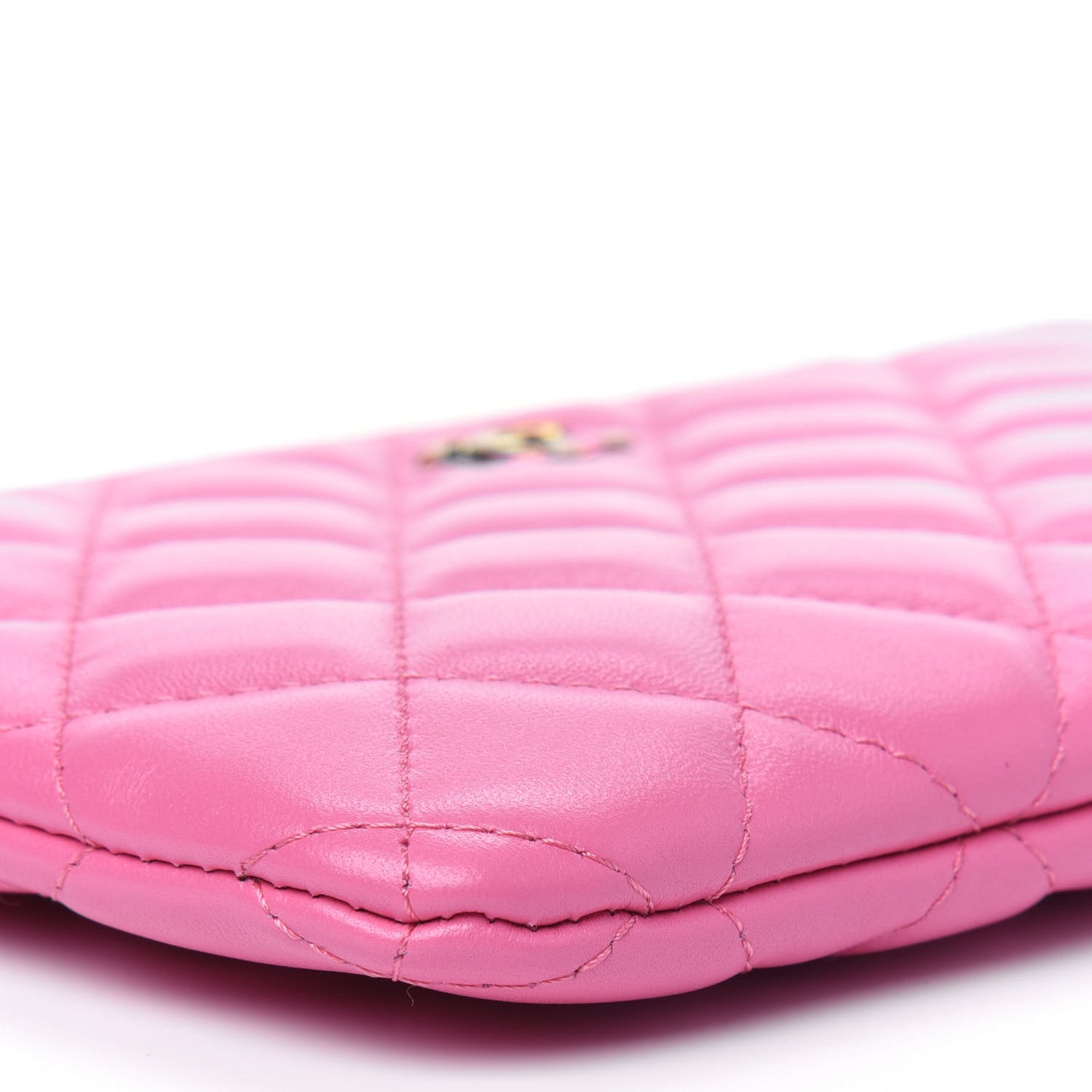 Lambskin Quilted Zipped Pouch Pink Yellow