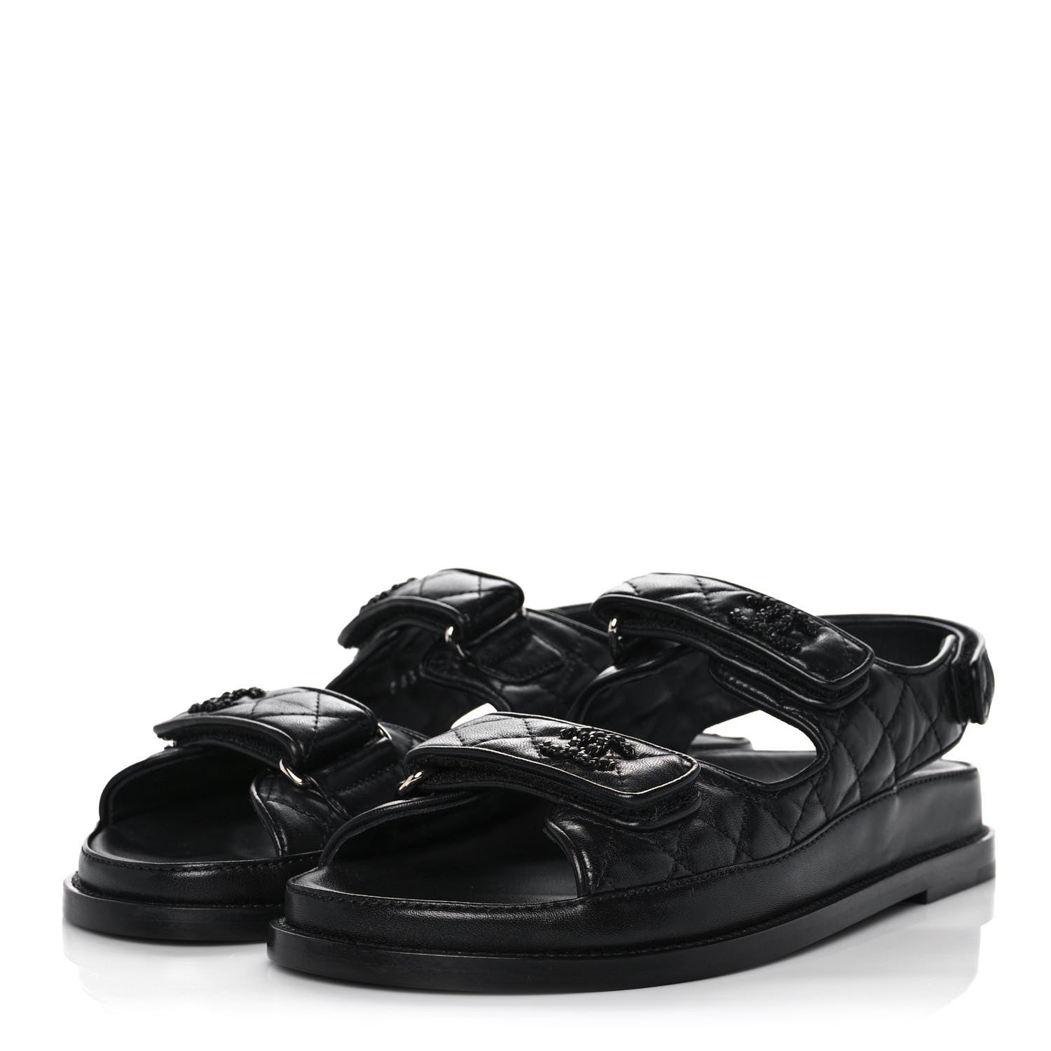 Chanel Lambskin Velcro Dad Sandals 38.5 Black 3 of 10