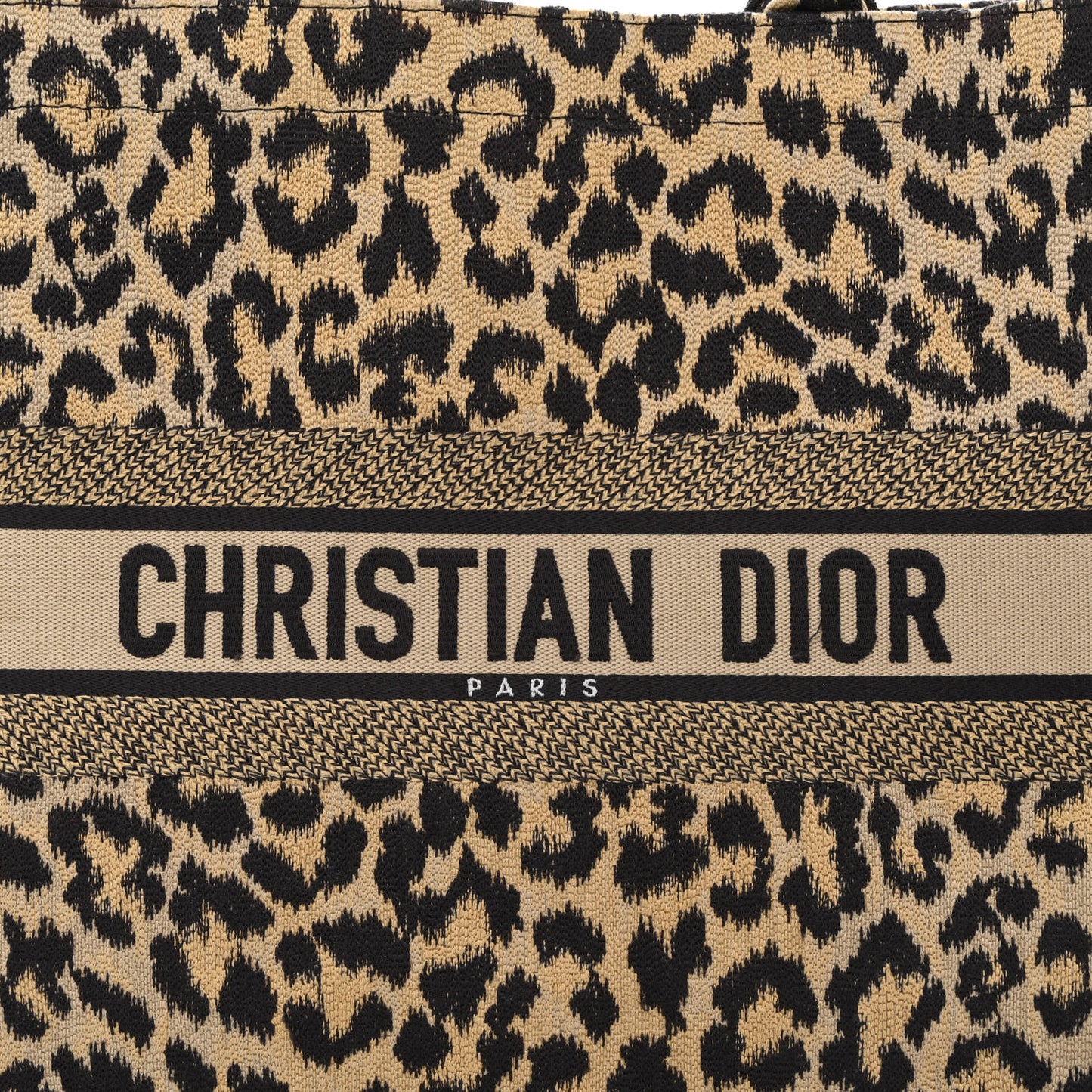 Canvas Mizza Embroidered Large Leopard Book Tote Beige
