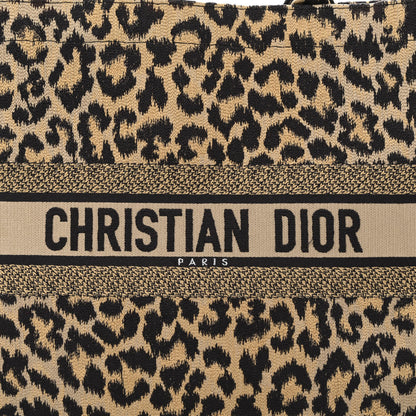 Christian Dior Canvas Mizza Embroidered Large Leopard Book Tote Beige 8 of 13